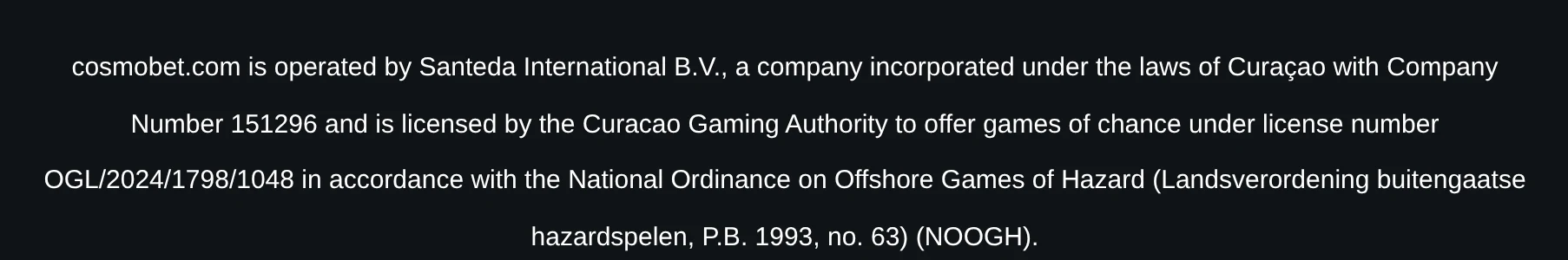 Cosmobet company details naming Santeda International B.V. and licence OGL/2024/1798/1048