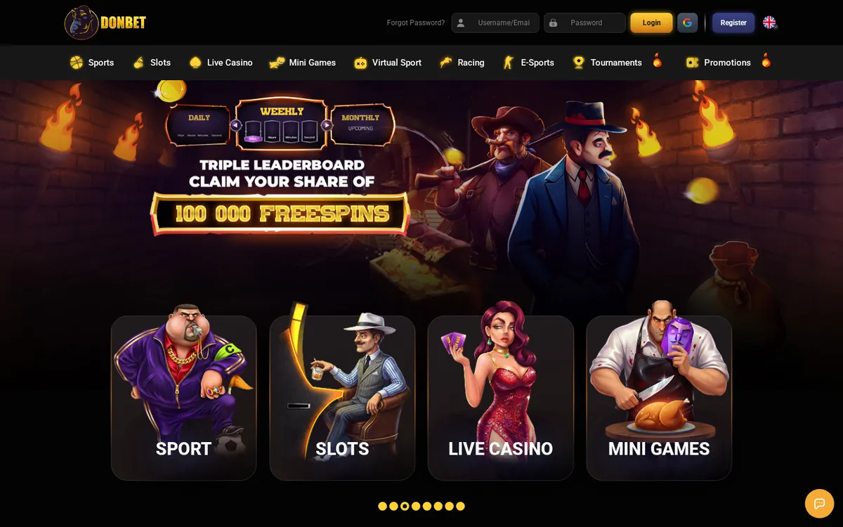 Donbet homepage, led by the sportsbook