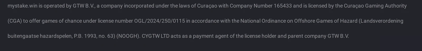 MyStake company details naming GTW B.V. and licence OGL/2024/250/0115