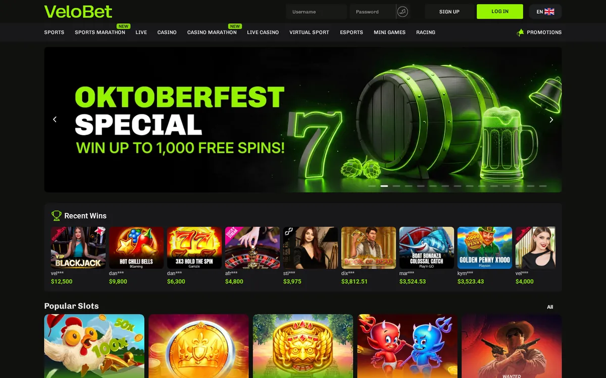 Velobet homepage